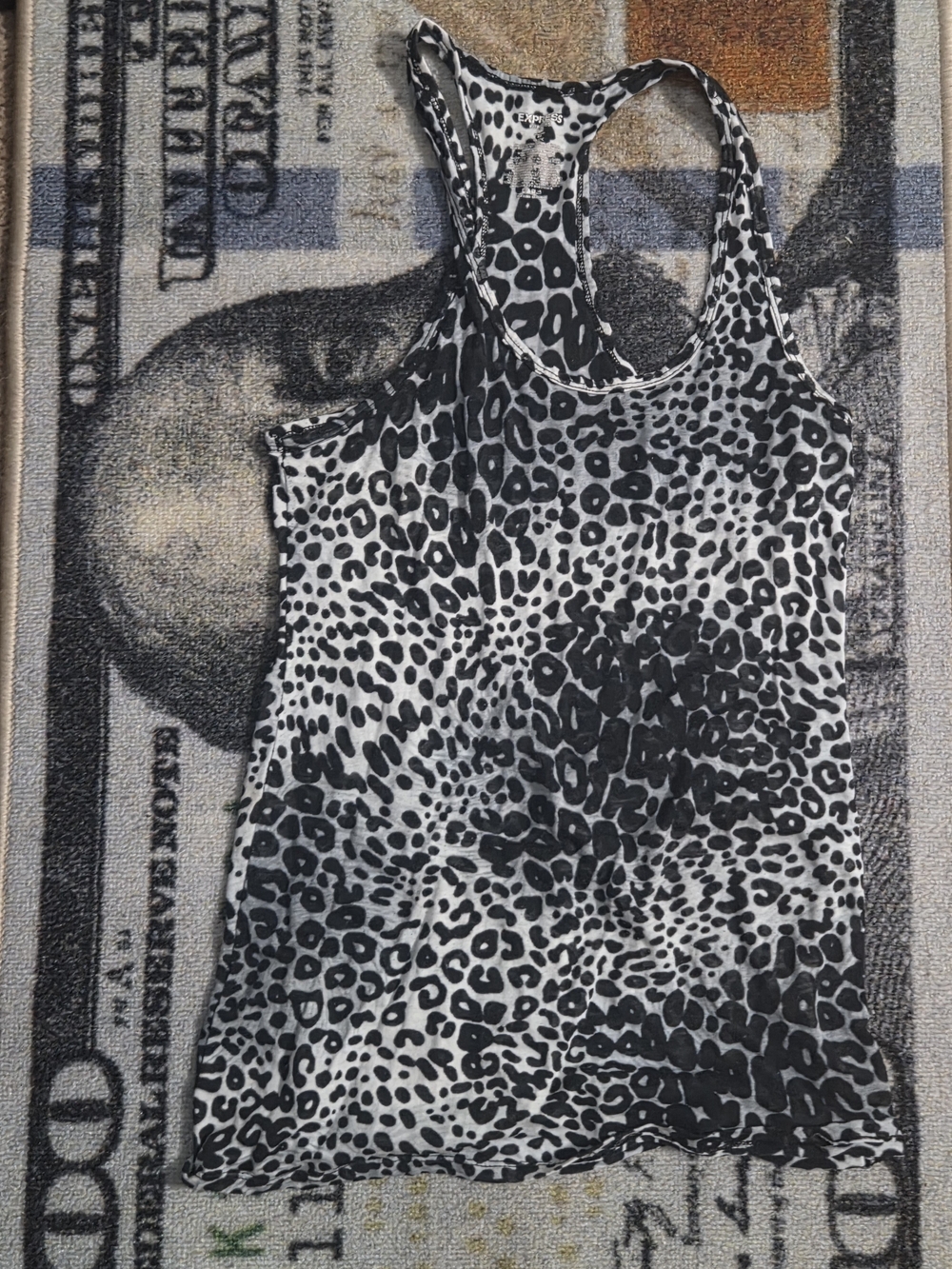 Express Black and White Leopard Print Racerback Tank Top